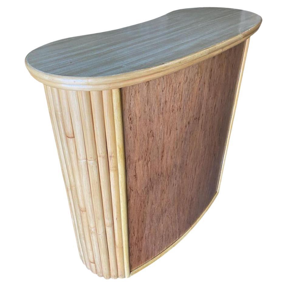Restored Vertically Stacked Curved Stacked Dry Rattan Bar: Title: Restored Vertically Stacked Curved Stacked Dry Rattan Bar Description: This beautifully restored Frankl style rattan bar blends vintage charm with modern comfort. It features curved rattan