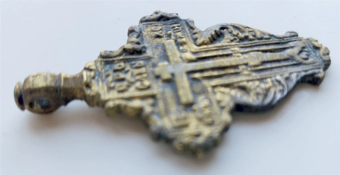 18th century RUSSIAN ORTHODO BRONZE icon NECK CROSS antique - 3
