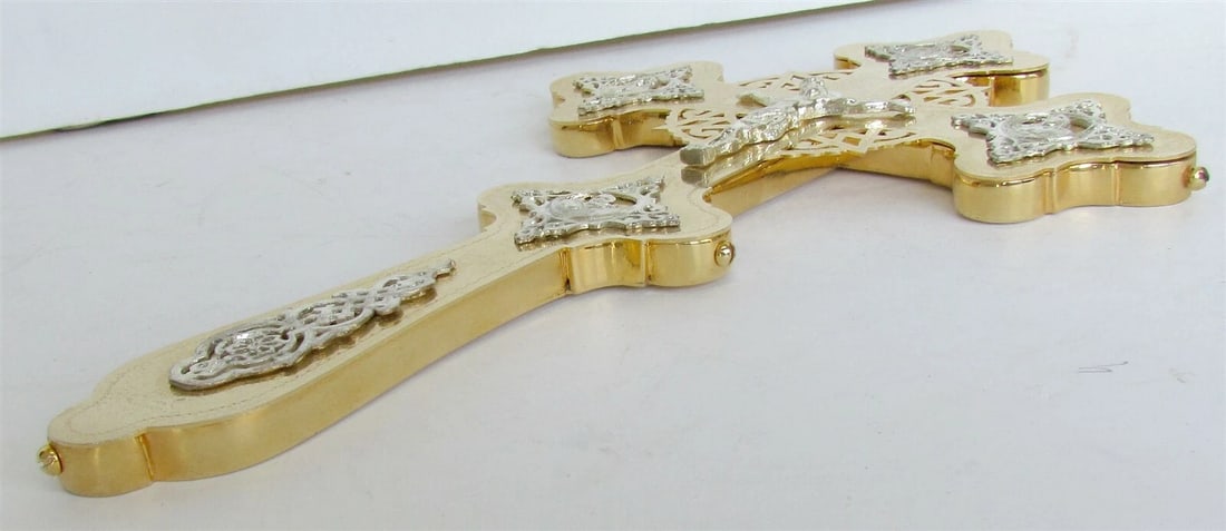 GREEK - RUSSIAN ORTHODOX CHURCH GILT BLESSING CROSS - 4