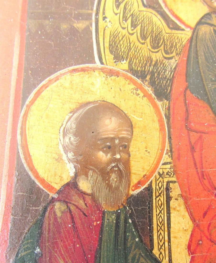 RUSSIAN ICON of OLD TESTAMENT TRINITY 19th CENTURY antique HAND PAINTED - 3