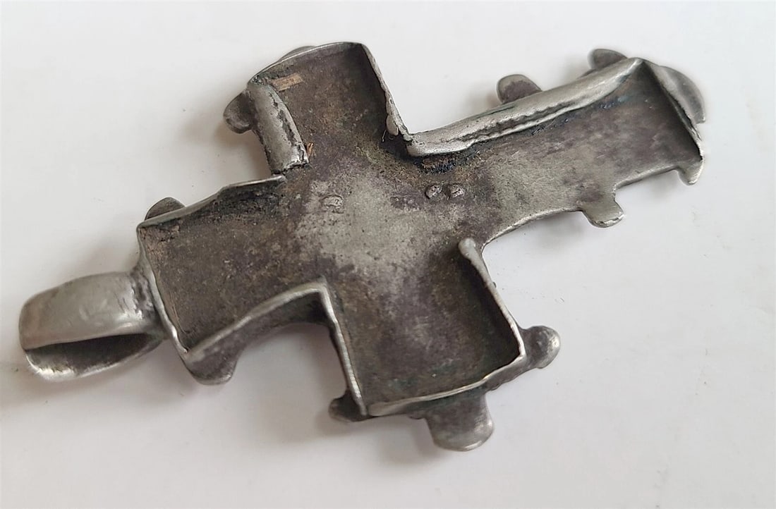 18th CENTURY UNUSUAL RUSSIAN SILVER NECK ICON CROSS ANTIQUE PENDANT - 3