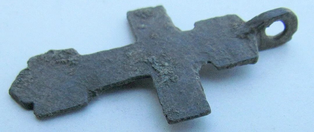 RUSSIAN 17th CENTURY ANTIQUE BRASS NECK CROSS icon - 2
