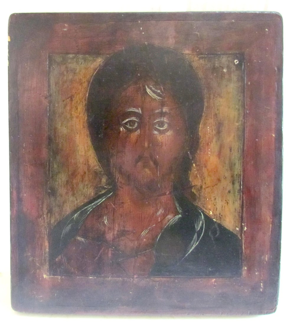 RUSSIAN ICON of JESUS antique: Hand painted. Good condition. Size 11 by 12 1/4" Reserve: $420.00 Shipping: Domestic: Flat-rate of $25.00 to anywhere within the contiguous U.S. International: Foreign shipping rates are determined by
