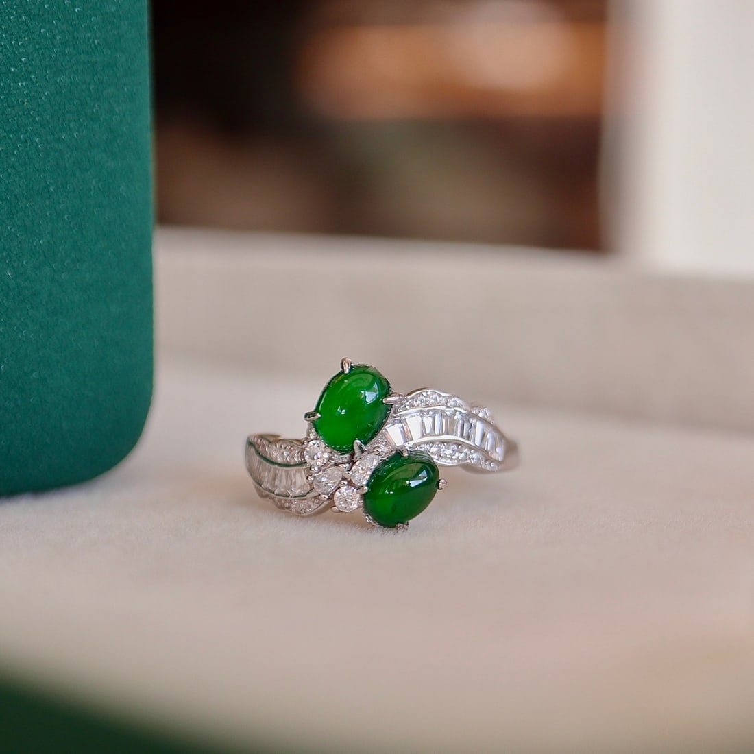 S925 Sterling Silver Natural Jadeite Ring - 5