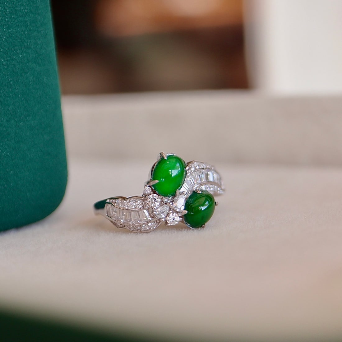 S925 Sterling Silver Natural Jadeite Ring - 6