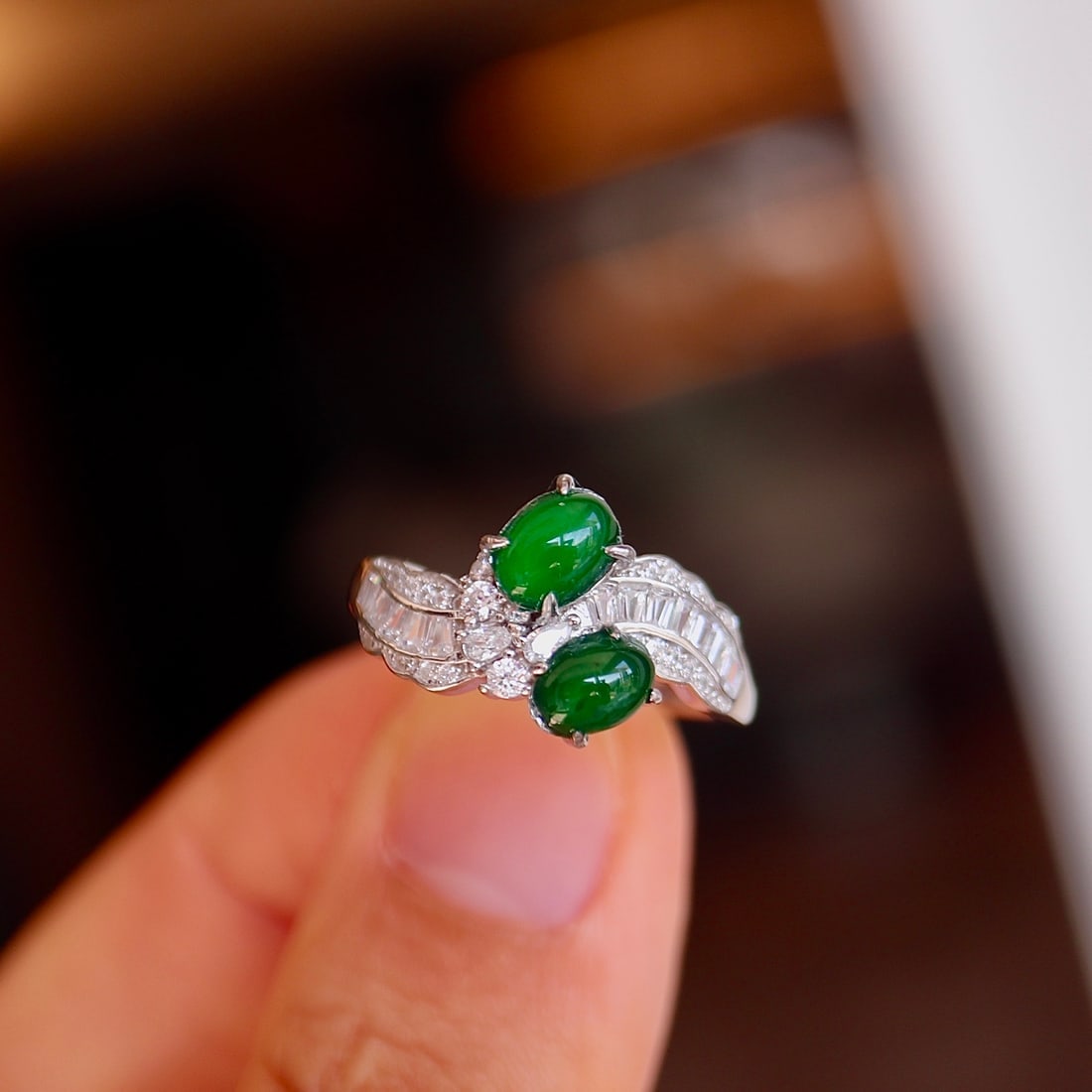 S925 Sterling Silver Natural Jadeite Ring - 7