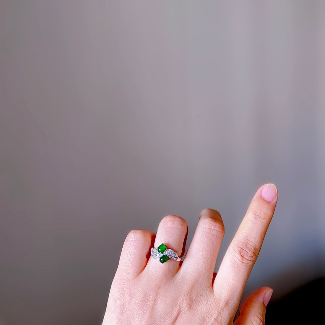 S925 Sterling Silver Natural Jadeite Ring - 8