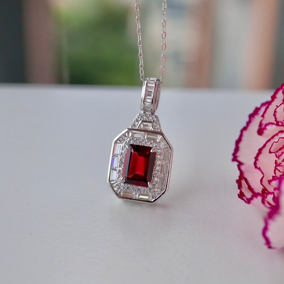 S925 Silver Natural Garnet Pendant - 2