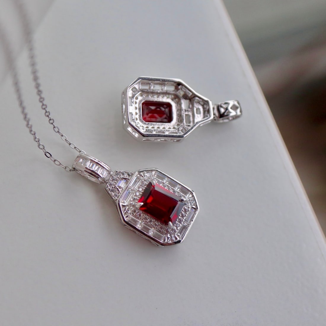S925 Silver Natural Garnet Pendant - 4