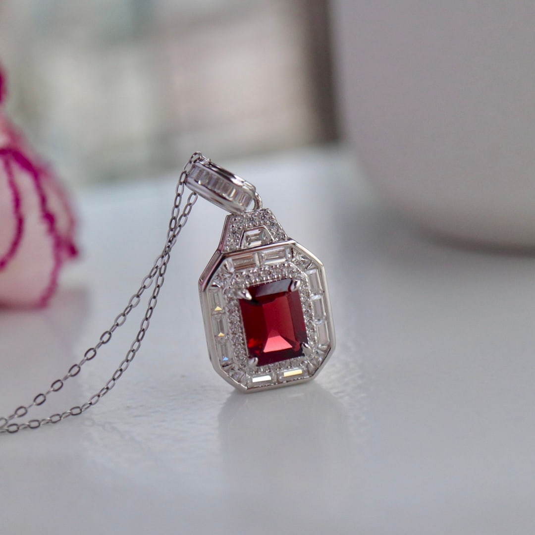 S925 Silver Natural Garnet Pendant - 5
