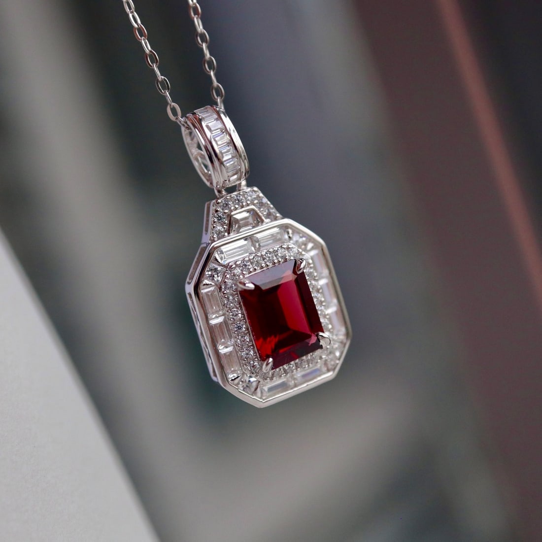 S925 Silver Natural Garnet Pendant - 6