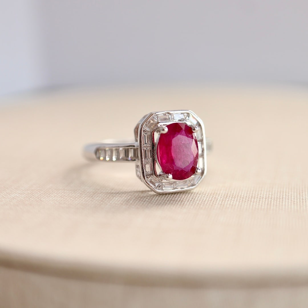 Sterling silver natural ruby ??ring - 6