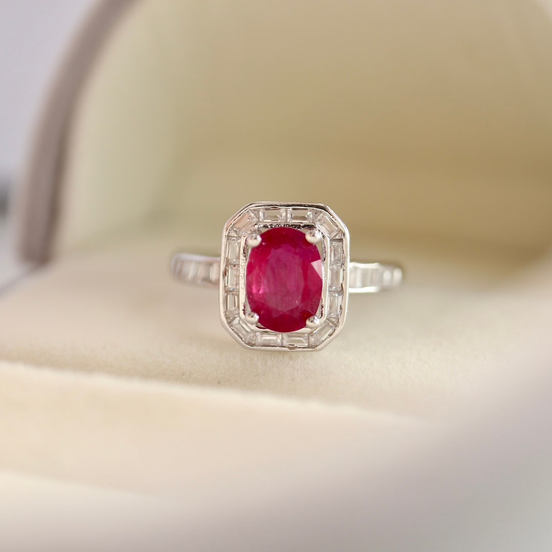 Sterling silver natural ruby ??ring - 7