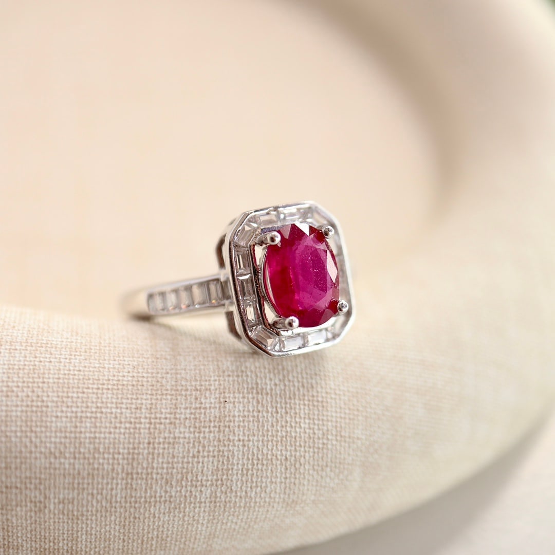 Sterling silver natural ruby ??ring - 9