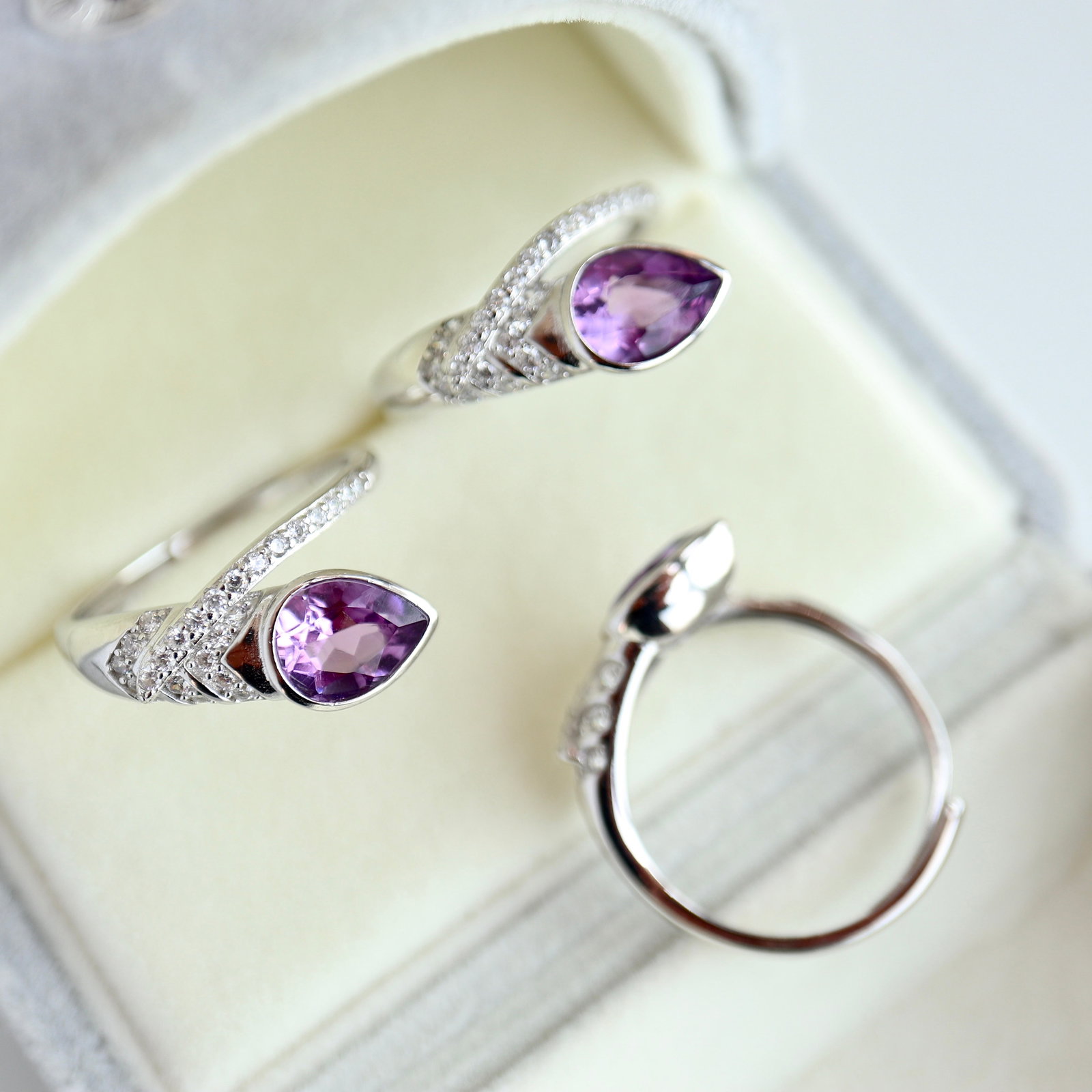 S925 Silver Natural Amethyst Ring - 3