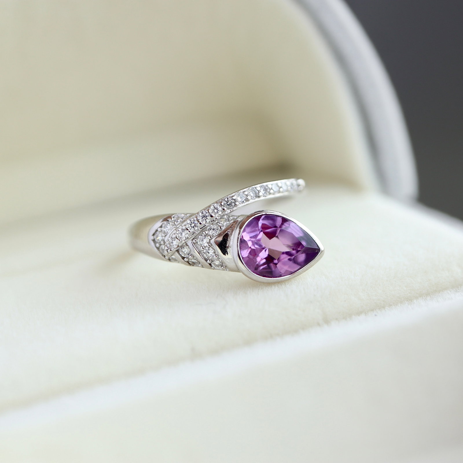 S925 Silver Natural Amethyst Ring - 5