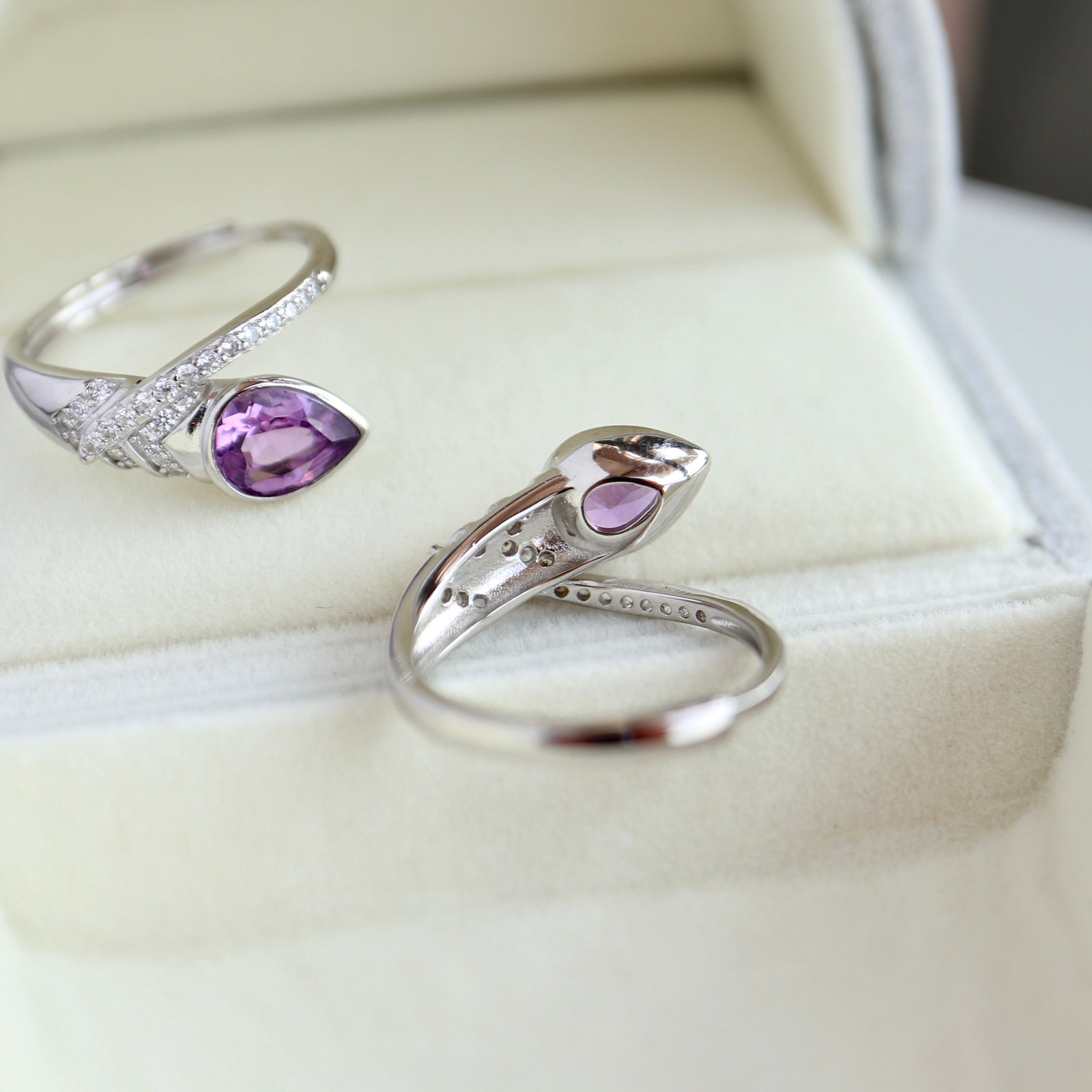 S925 Silver Natural Amethyst Ring - 6