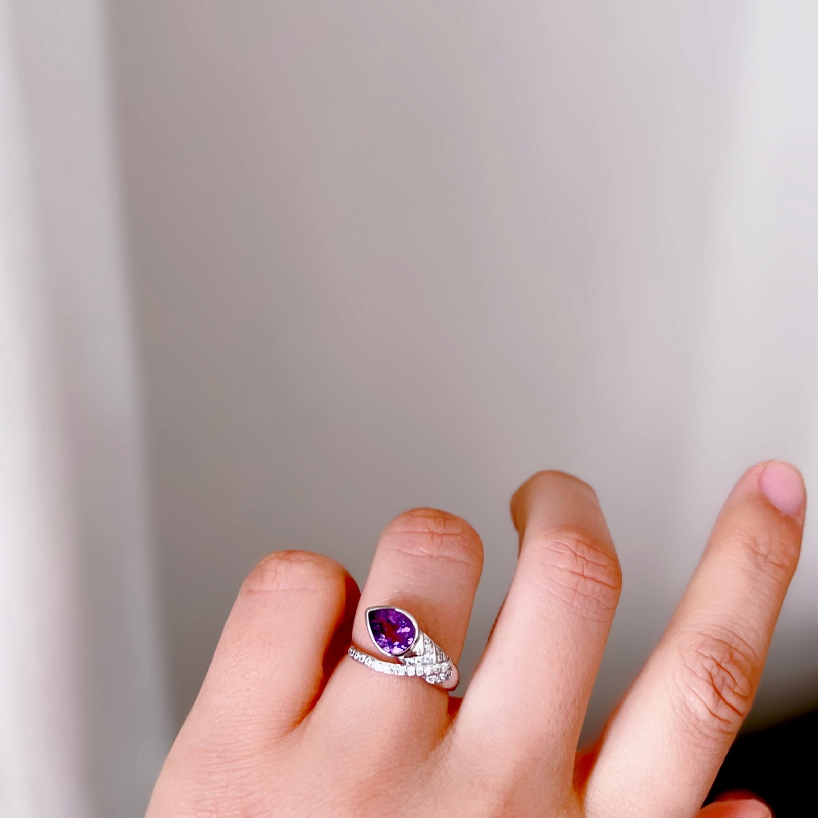 S925 Silver Natural Amethyst Ring - 7