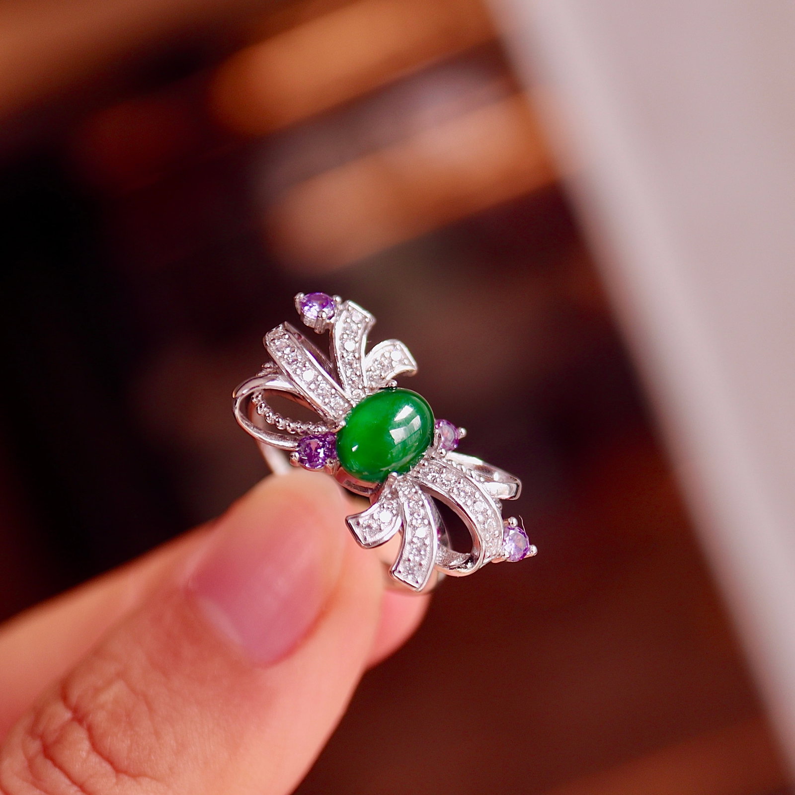 S925 Silver Natural Jadeite Ring - 2