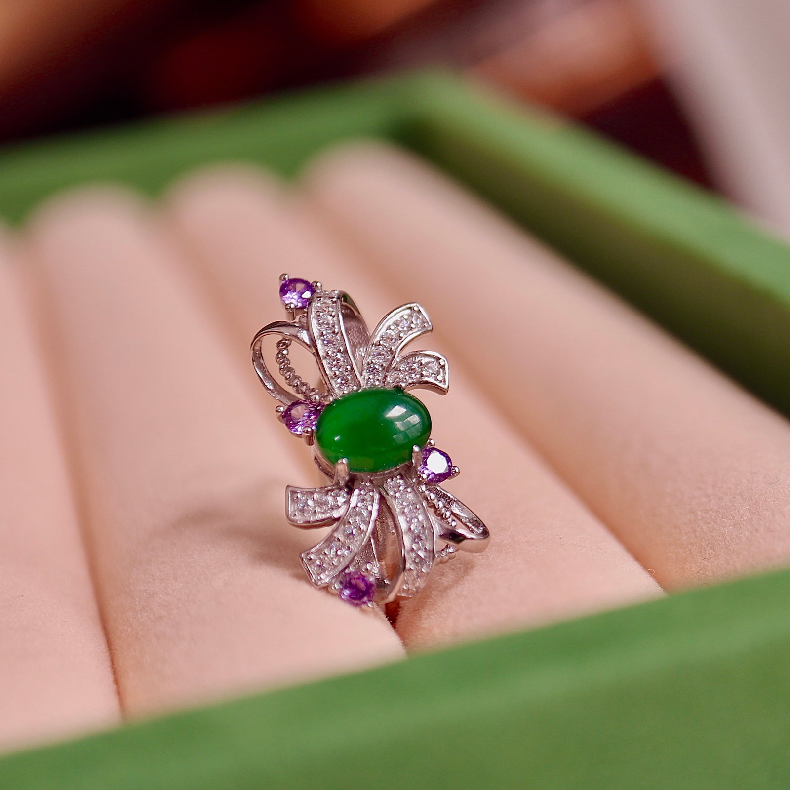 S925 Silver Natural Jadeite Ring - 3