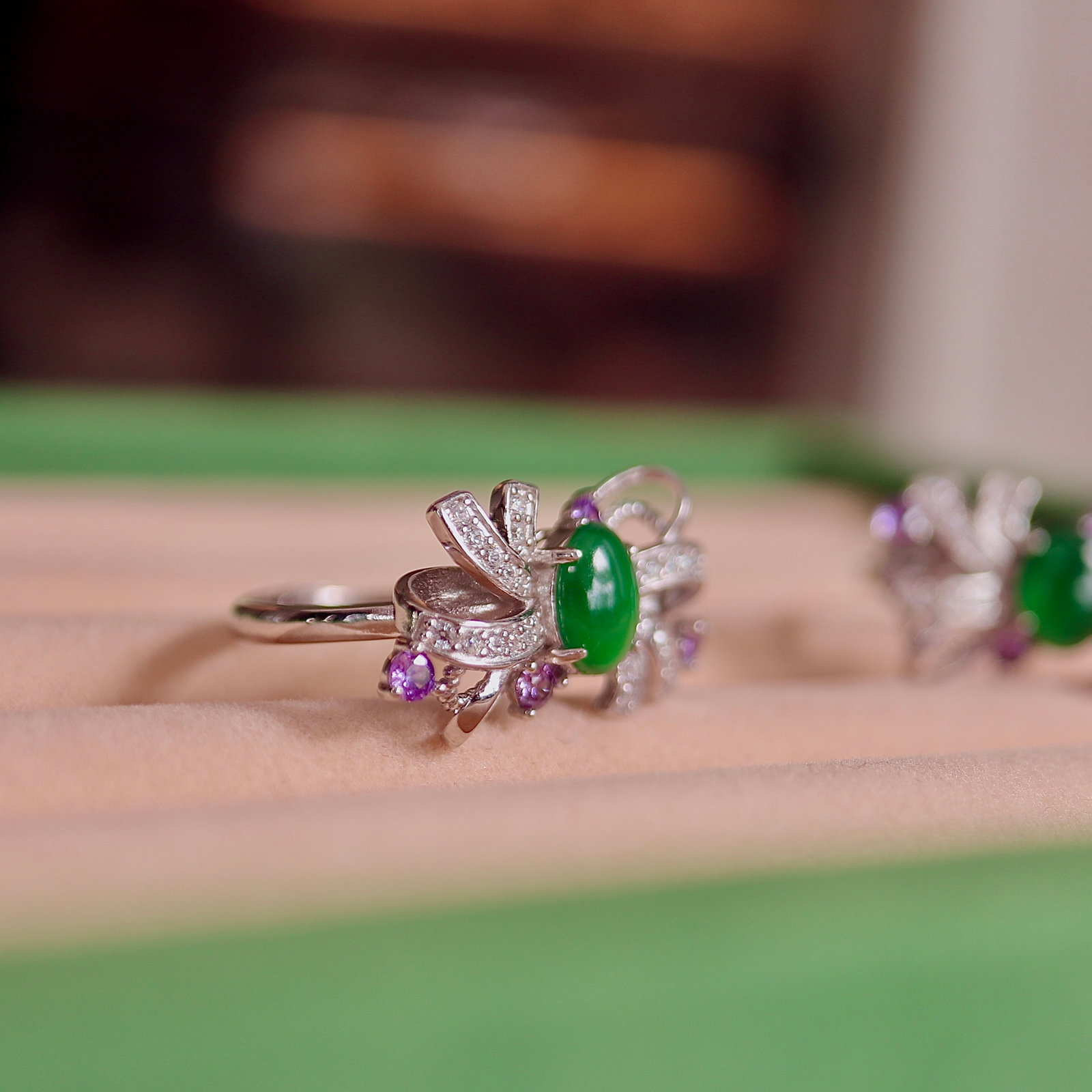 S925 Silver Natural Jadeite Ring - 6
