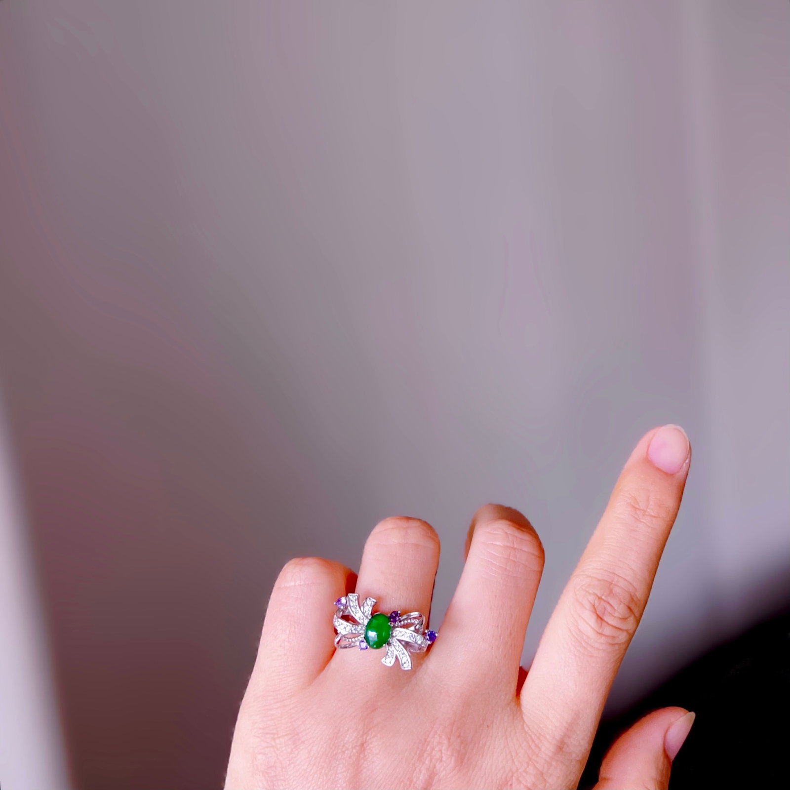 S925 Silver Natural Jadeite Ring - 7