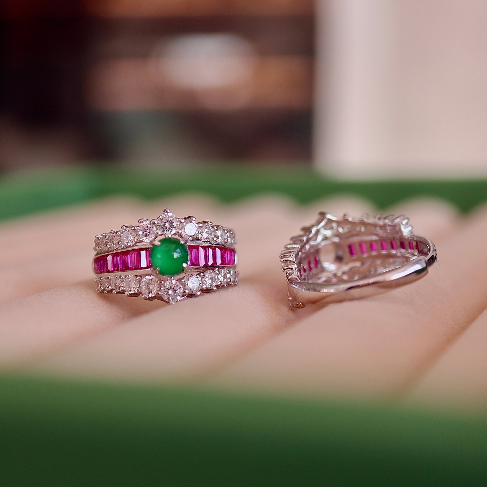 S925 Silver Natural Jadeite Ring - 4