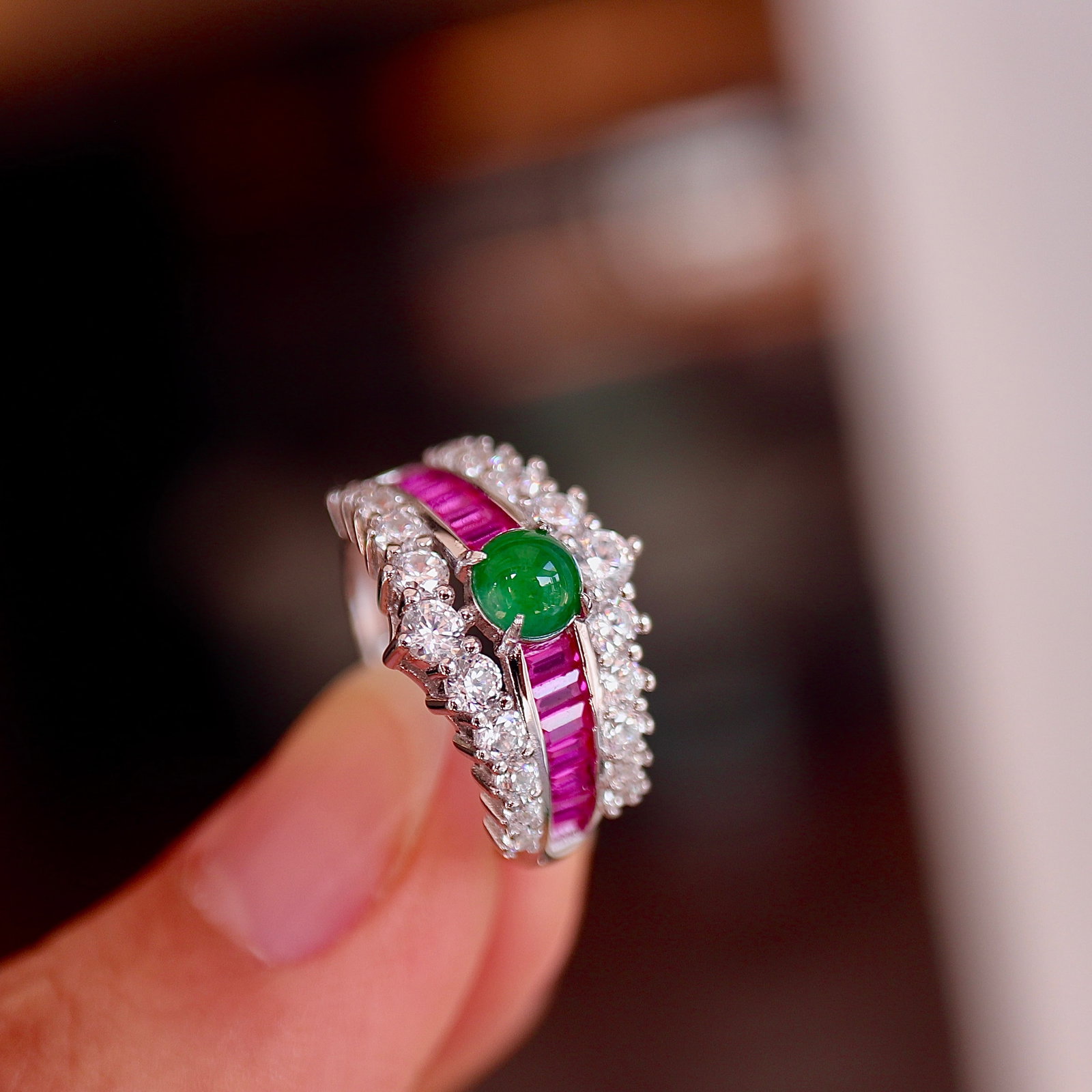 S925 Silver Natural Jadeite Ring - 5