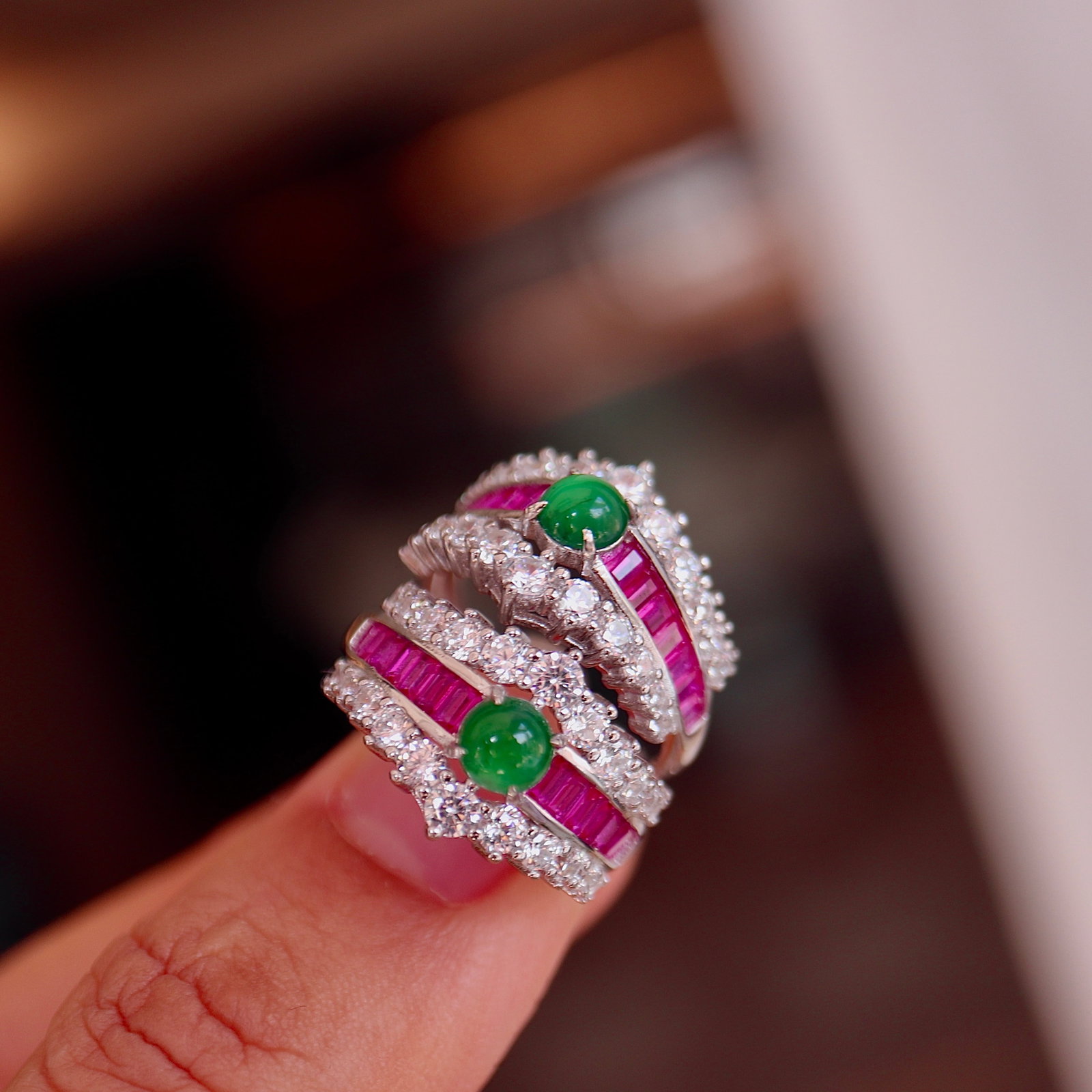S925 Silver Natural Jadeite Ring - 6