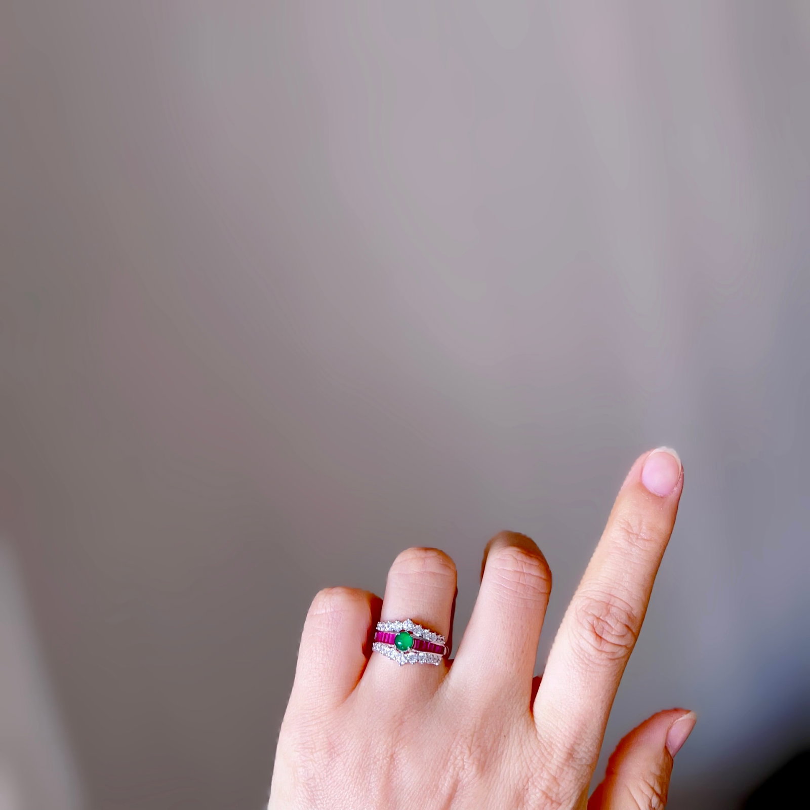 S925 Silver Natural Jadeite Ring - 7
