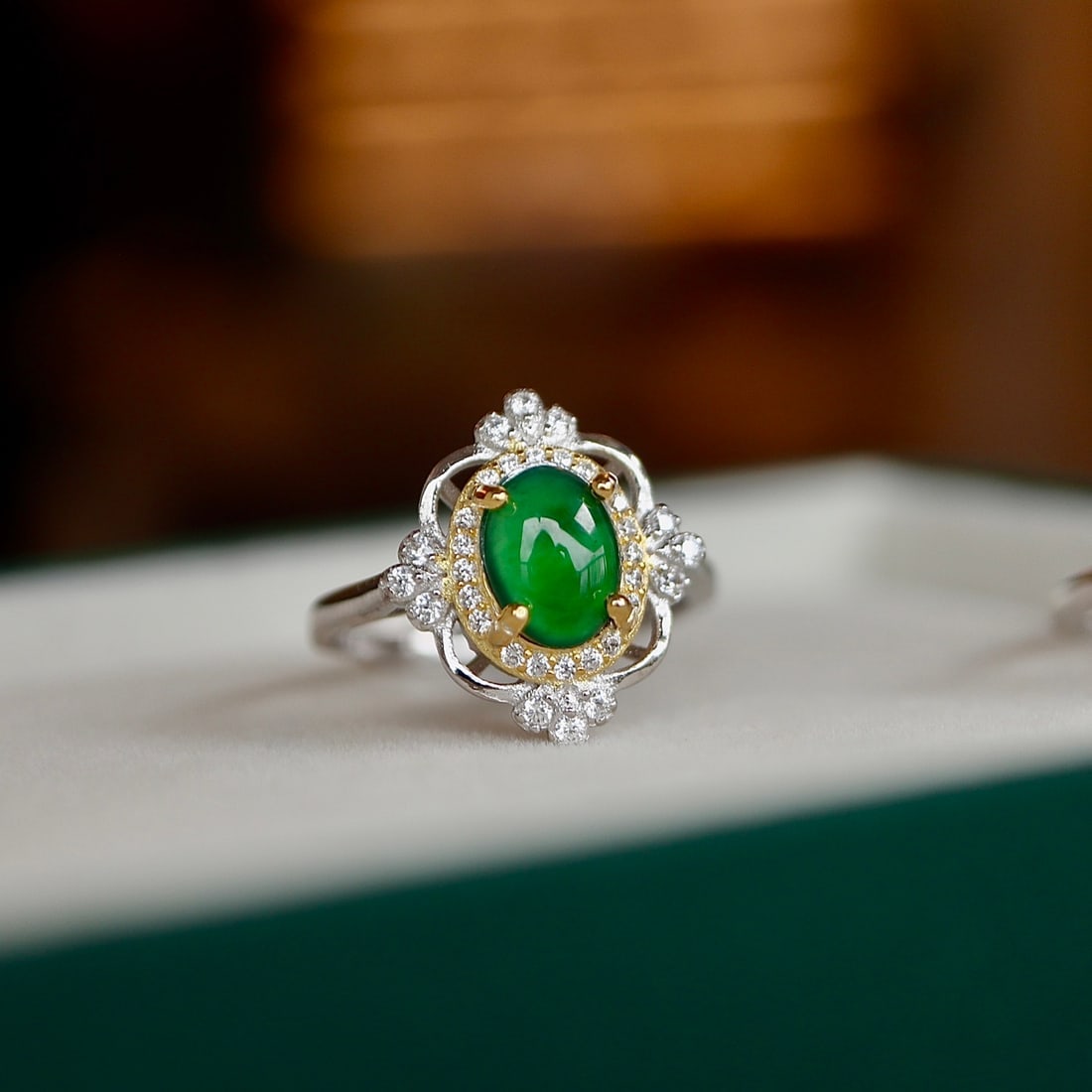 S925 Sterling Silver Natural Jadeite Ring - 4