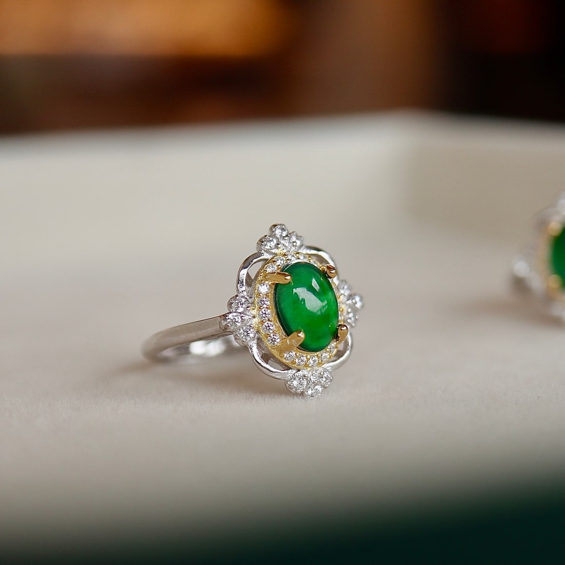 S925 Sterling Silver Natural Jadeite Ring - 5
