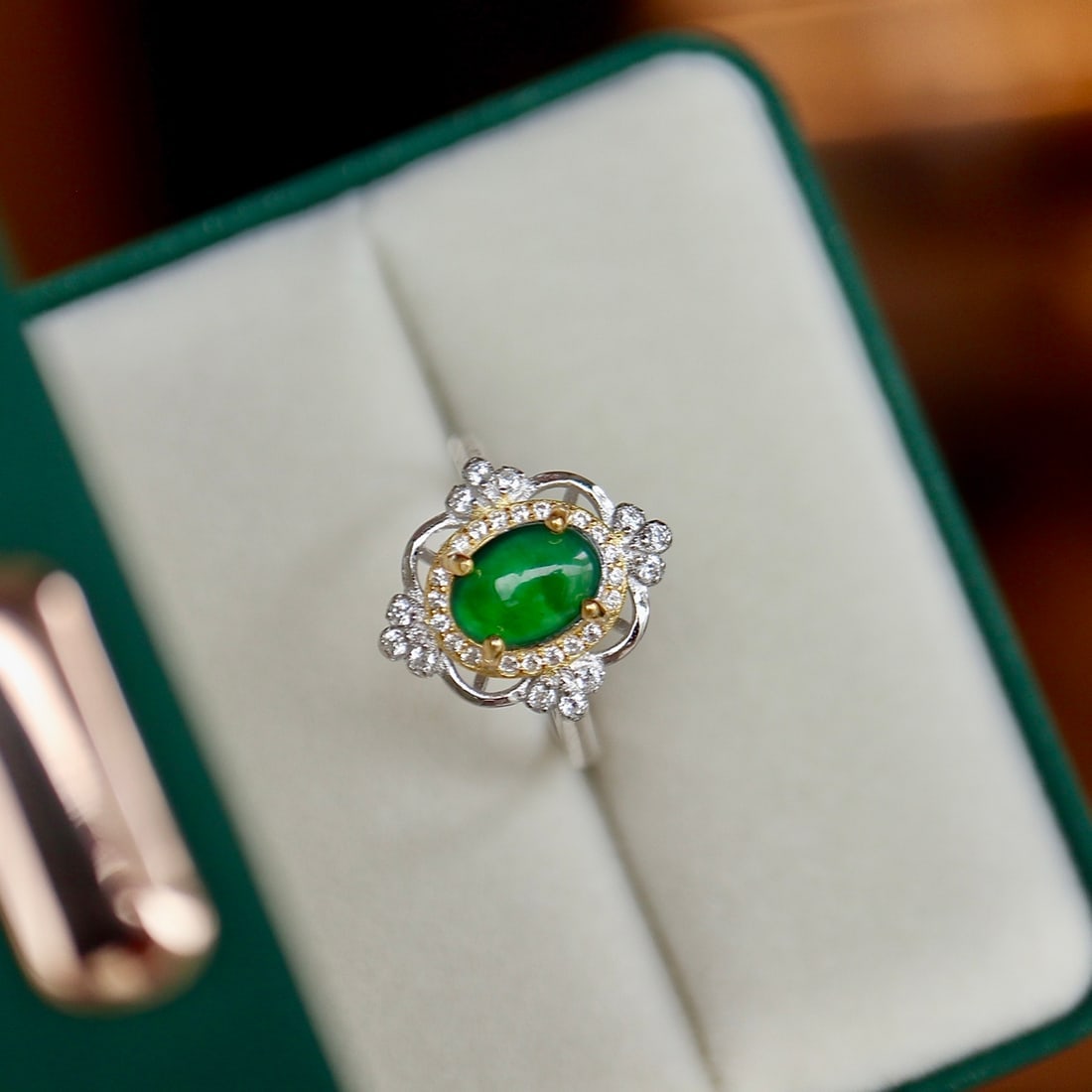 S925 Sterling Silver Natural Jadeite Ring - 6