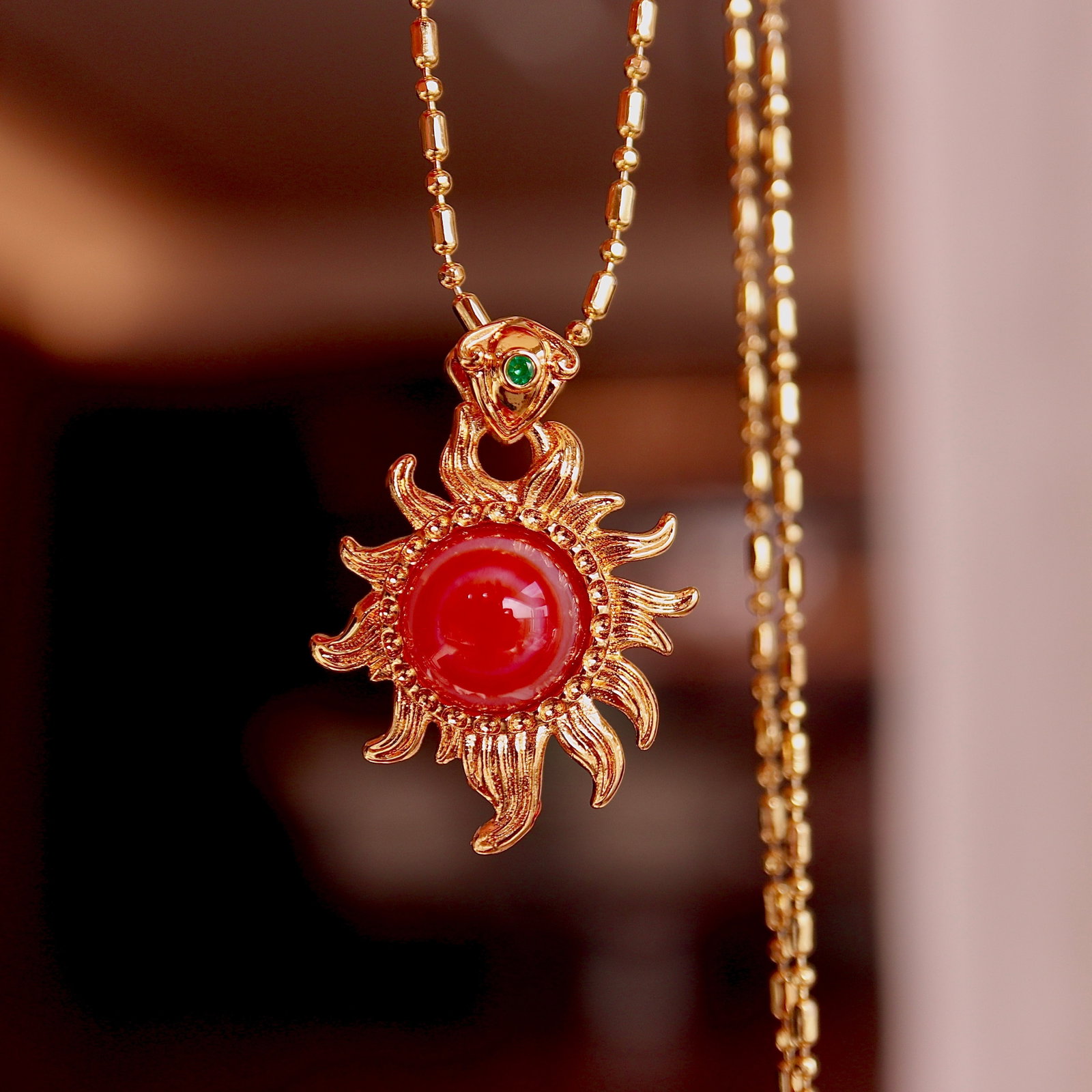 Natural Red Dzi Bead Necklace - 5