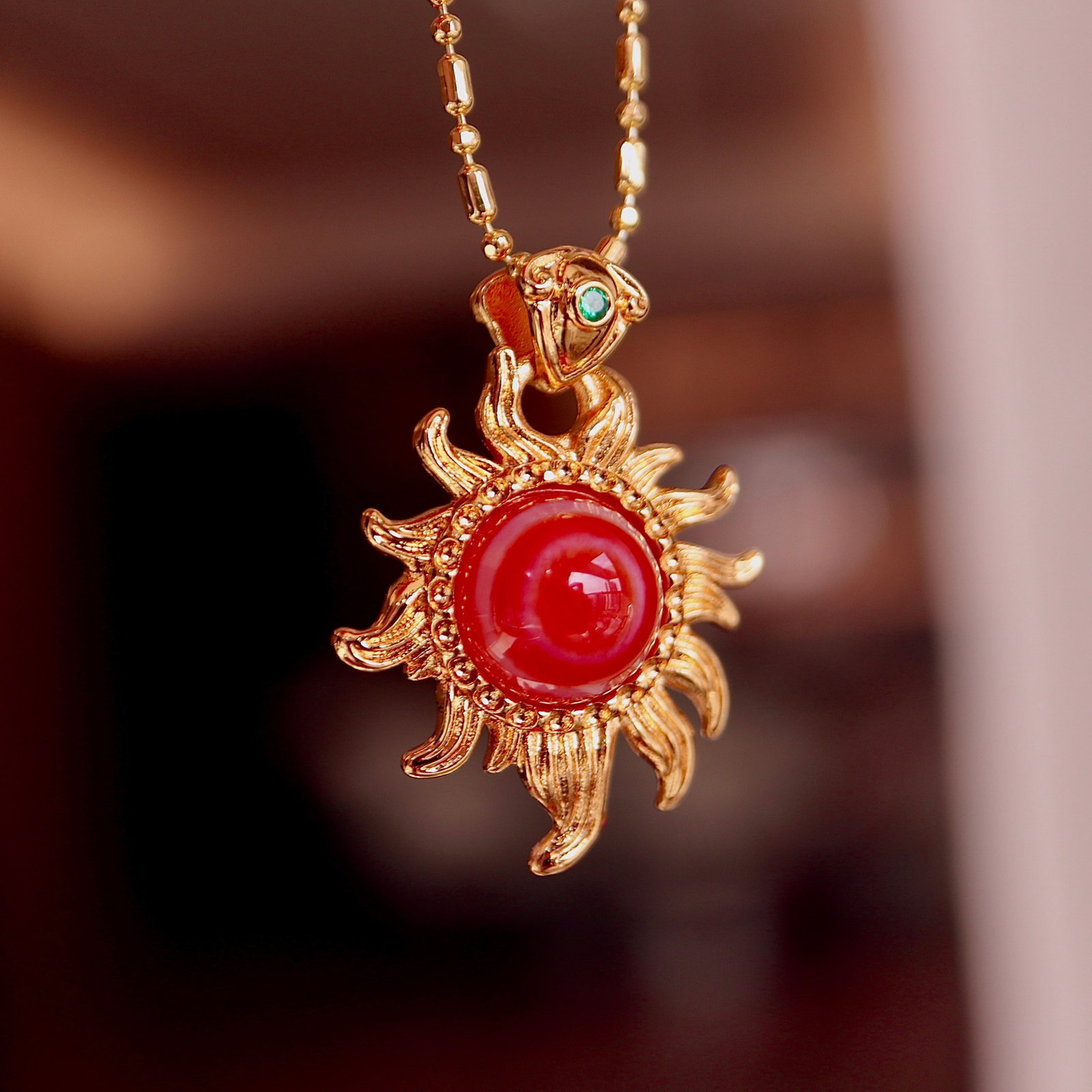 Natural Red Dzi Bead Necklace - 6