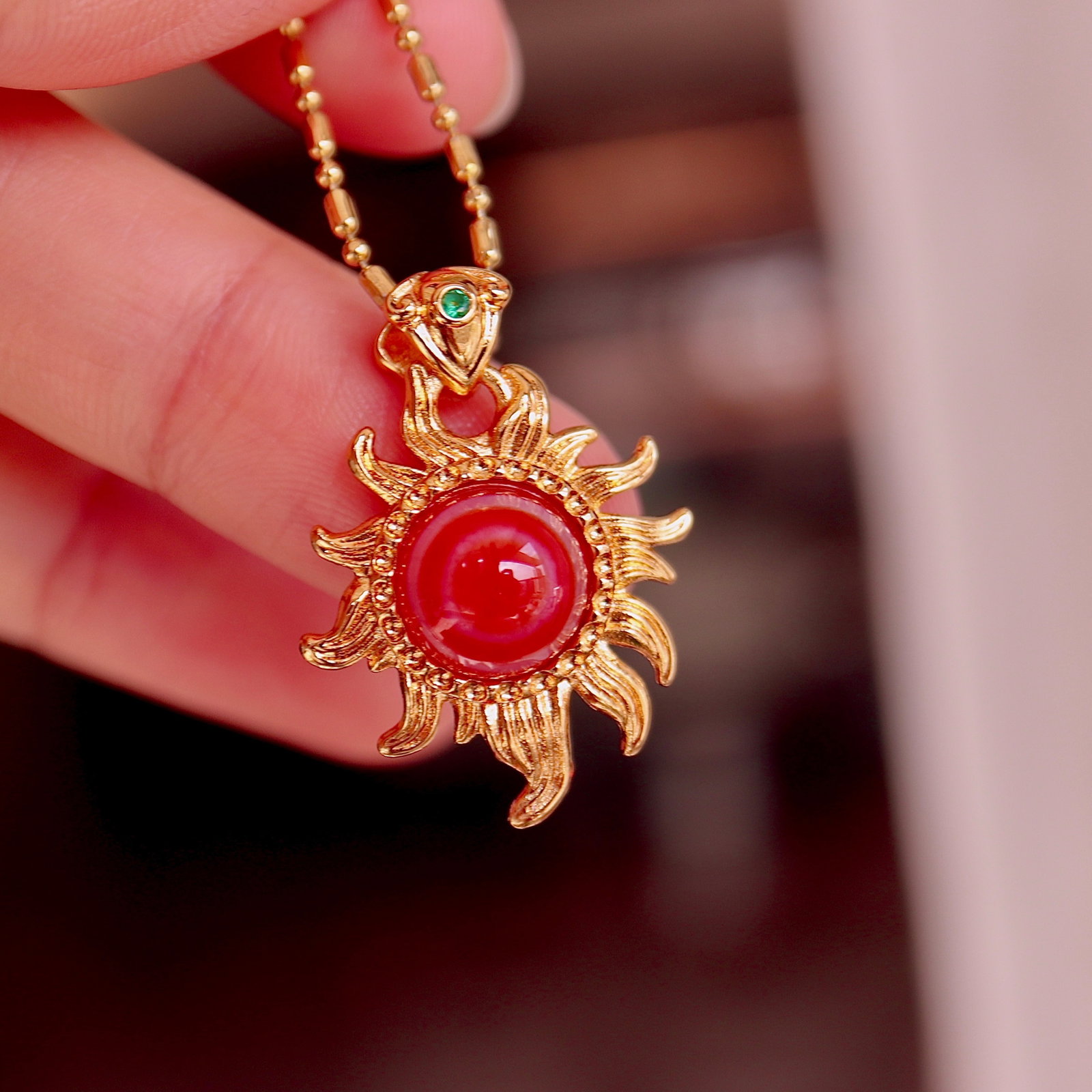 Natural Red Dzi Bead Necklace - 7