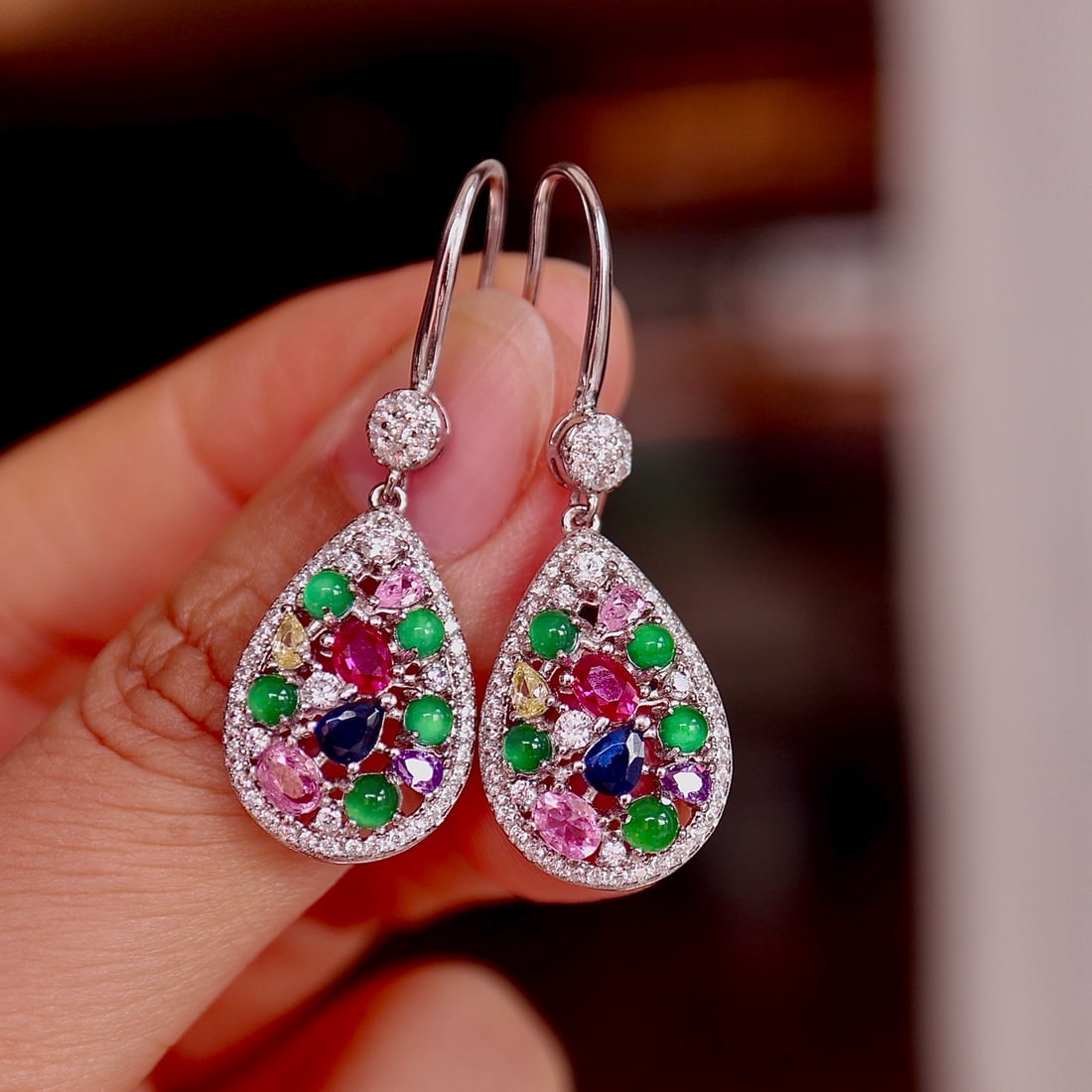 S925 Silver Natural Jade Earrings - 5