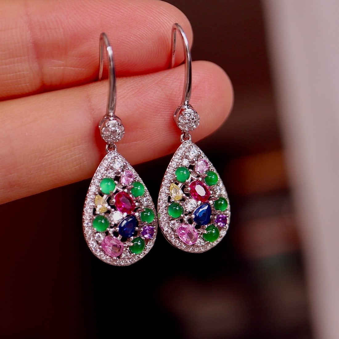S925 Silver Natural Jade Earrings - 6