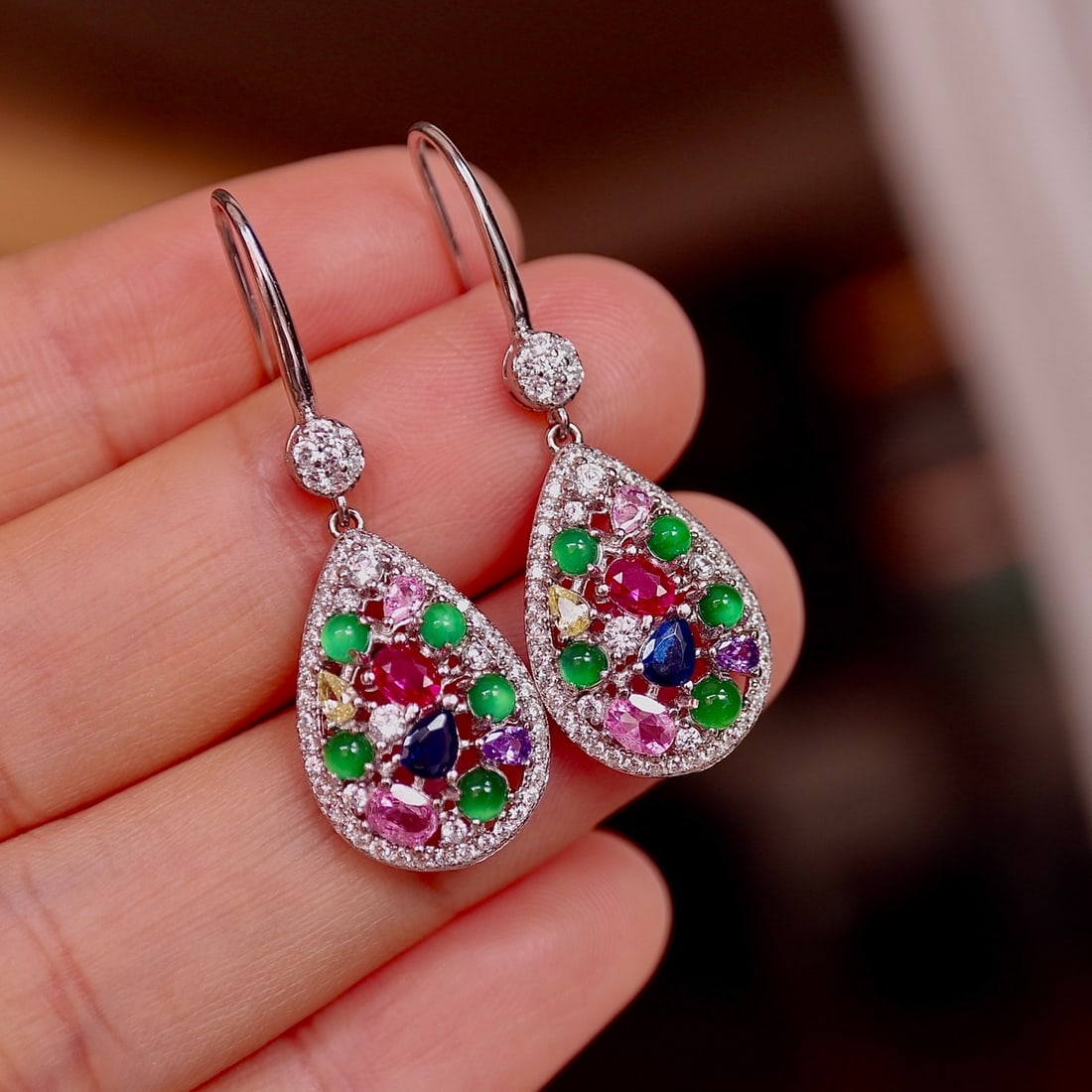S925 Silver Natural Jade Earrings - 7