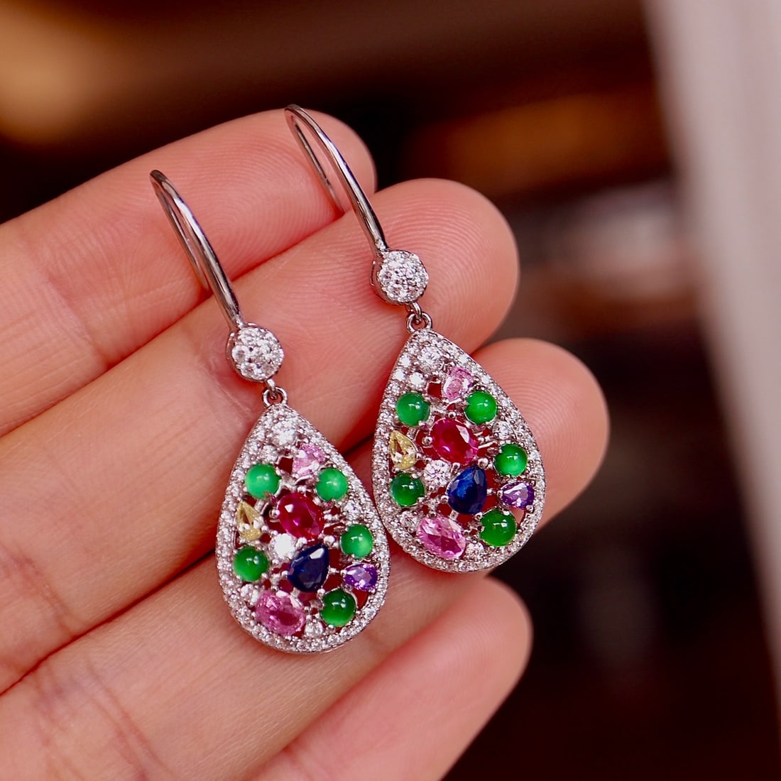 S925 Silver Natural Jade Earrings - 8