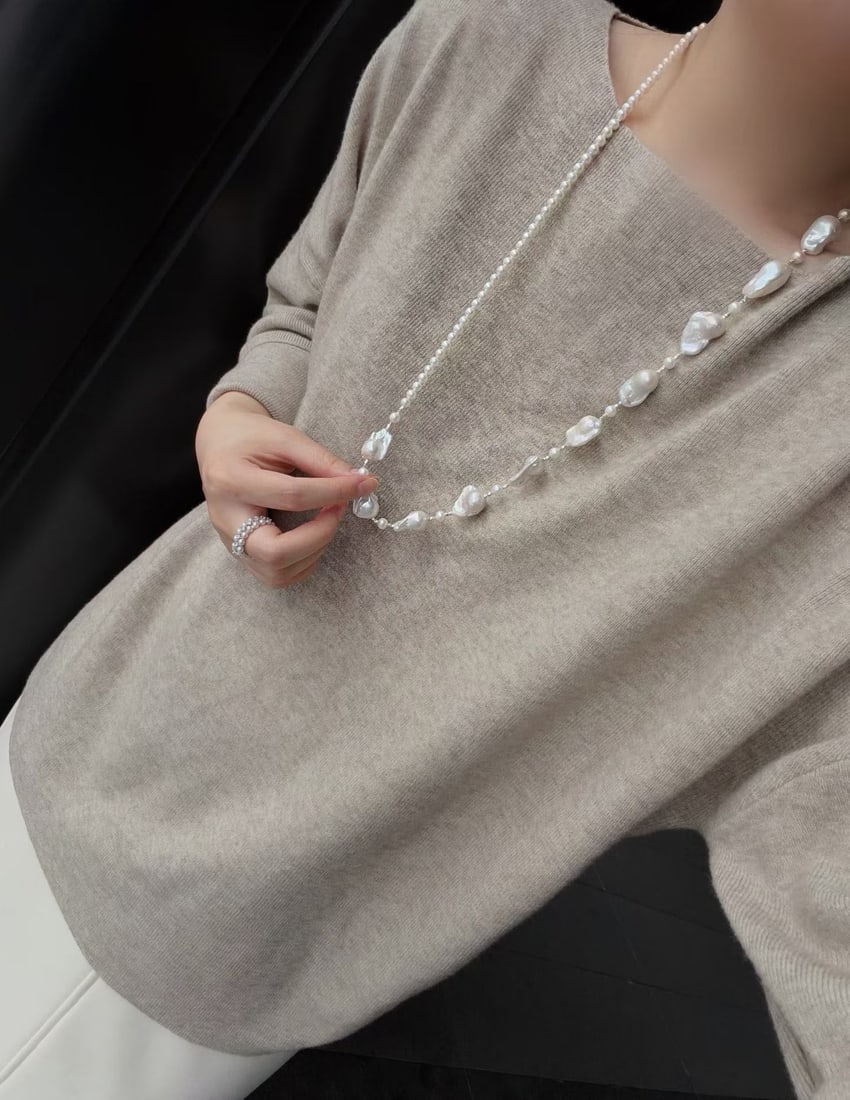 Baroque Pearl Sweater Necklace - 4