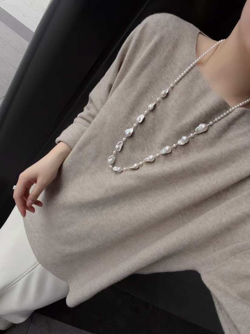 Baroque Pearl Sweater Necklace - 5