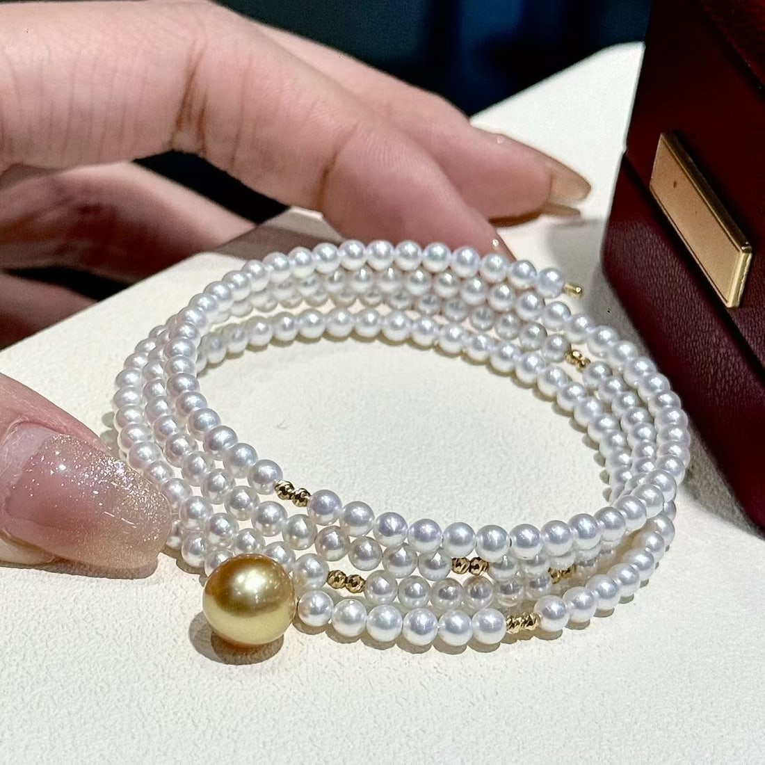 Sterling Silver Natural Freshwater Pearl and South Sea Golden Pearl Bracelet (1 of 4)