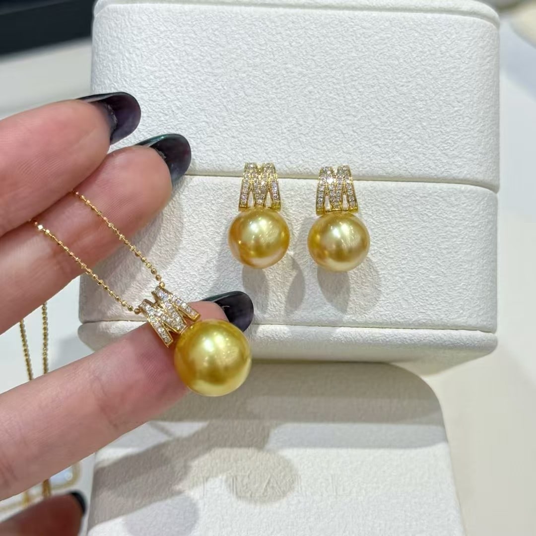 925 Sterling Silver Rich Gold Pearl Set - 2