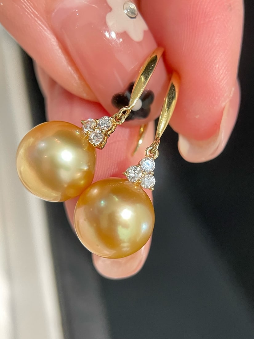 925 Sterling Silver Natural Gold Pearl Earrings - 2
