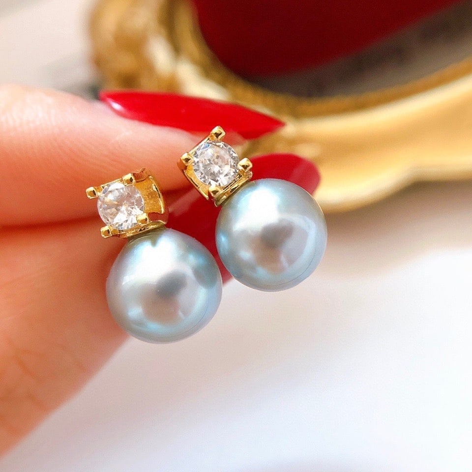 18K Gold Natural Seawater Pearl Earrings - 2