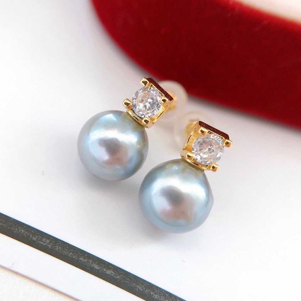 18K Gold Natural Seawater Pearl Earrings - 3