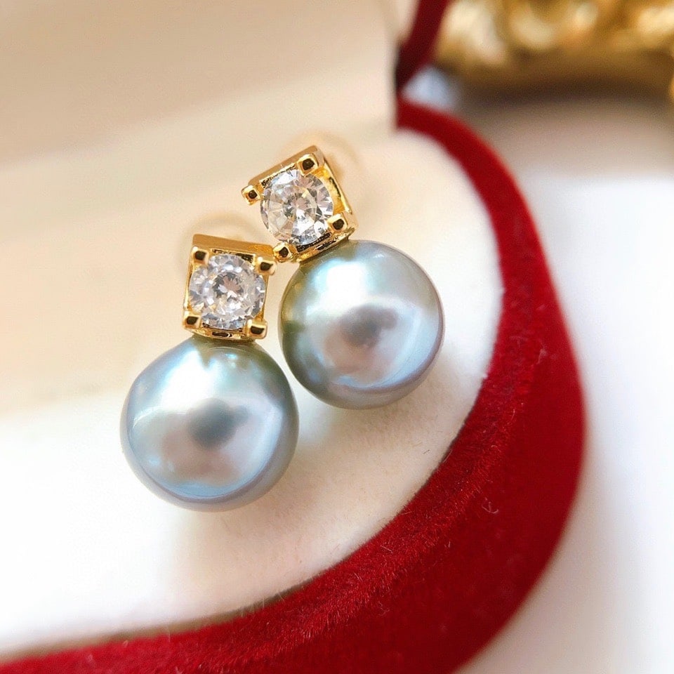 18K Gold Natural Seawater Pearl Earrings - 4