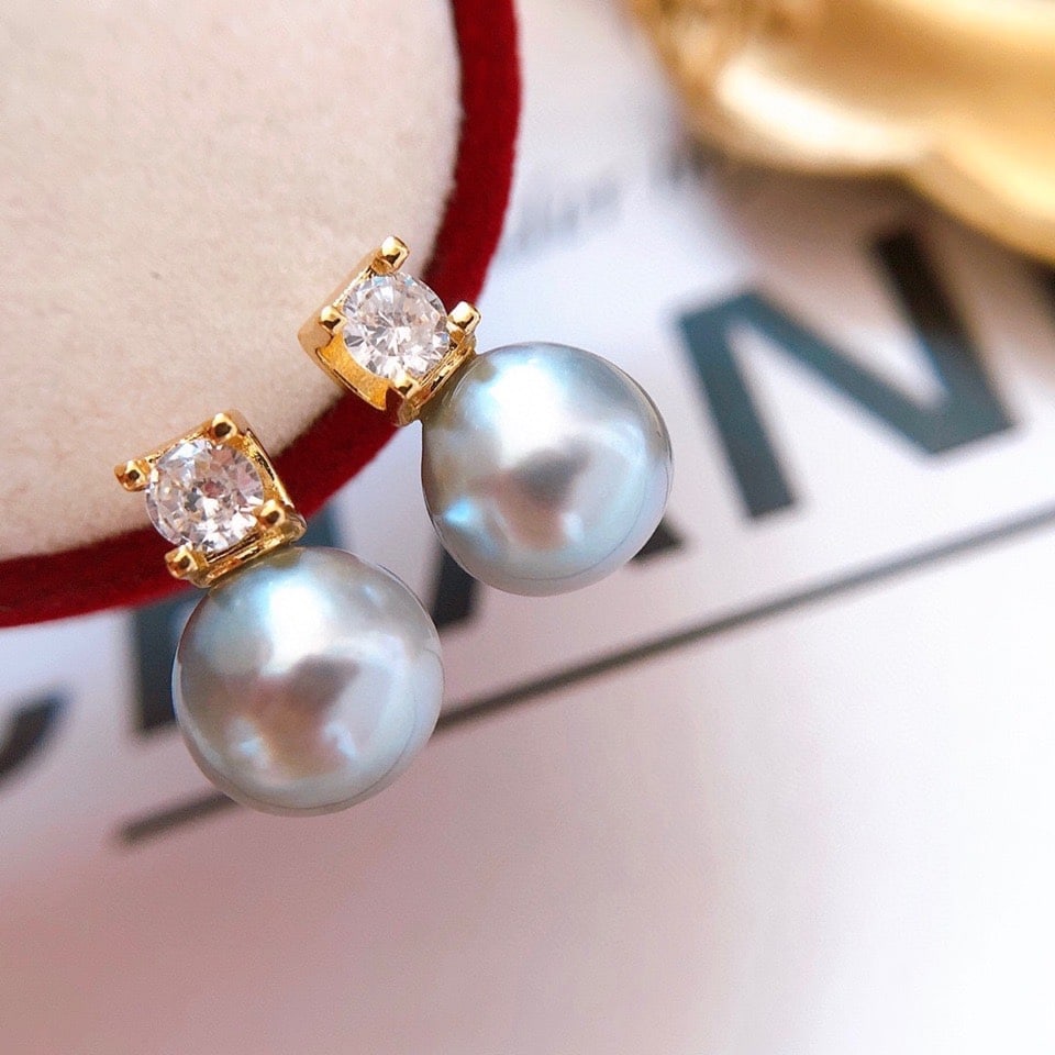 18K Gold Natural Seawater Pearl Earrings - 6