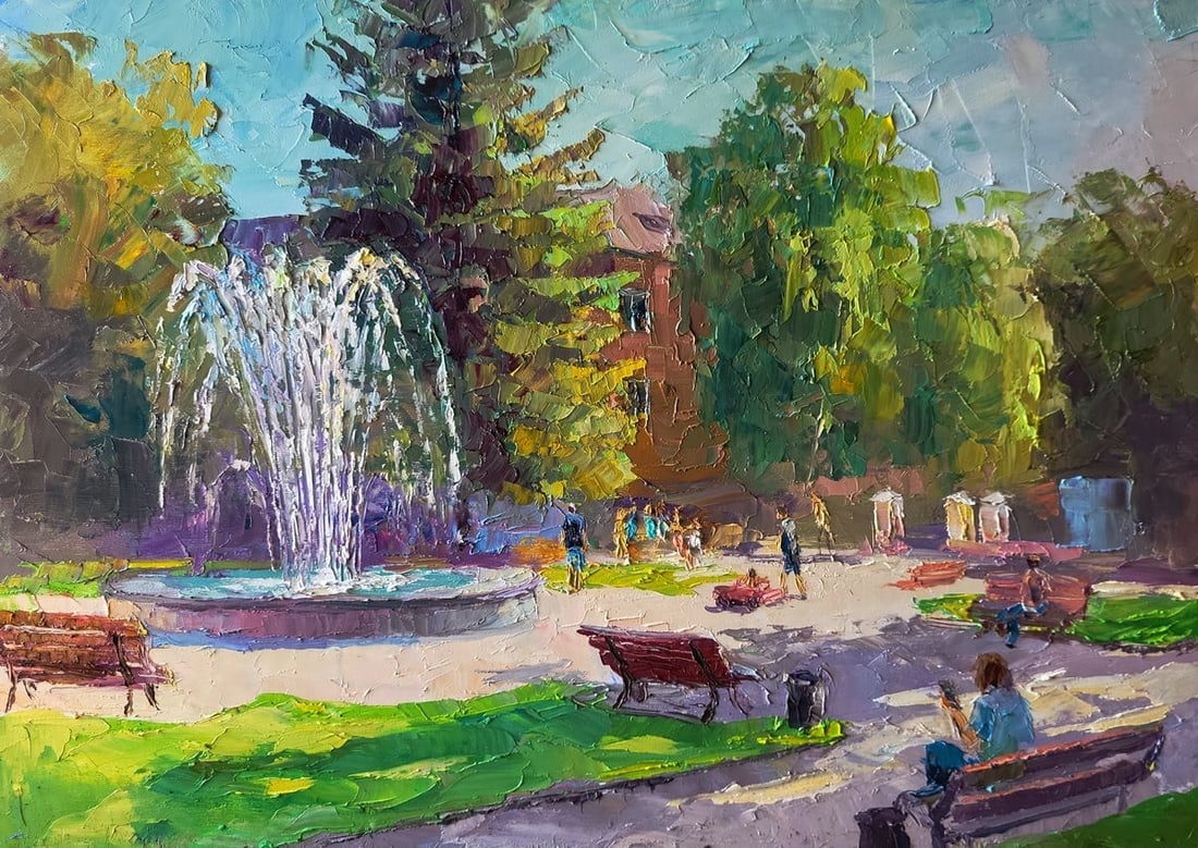 Oil painting City park with a fountain Boris Serdyuk: Title: Oil painting City park with a fountain Boris Serdyuk Description: NoSERB 1239*** ABOUT THIS PAINTING **** TITLE: "City park with a fountain" * ARTISTS: Boris Serdyuk* SIZE: 50x70 cm/'19.68x27.5